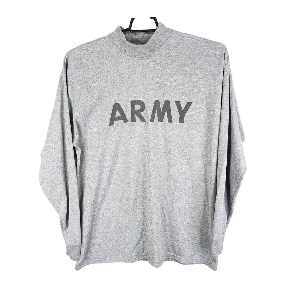 Mens Gray Army Physical Fitness Uniform Shirt Long Sleeve 100% Polyester Size XL